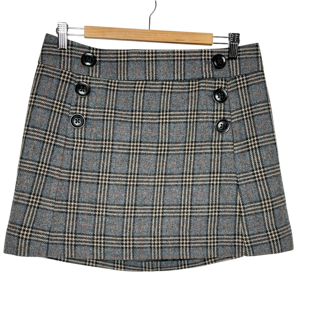 Gap Y2K Plaid Wool Mini Skirt Womens 6 Academia Preppy School Girl Gray A Line